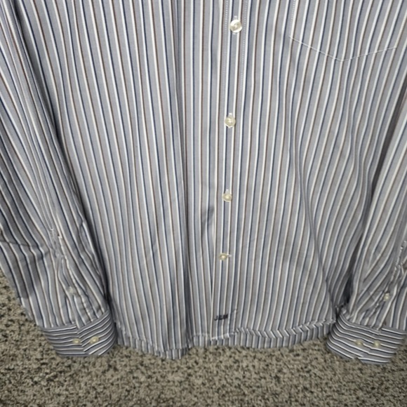 Johnston & Murphy Shirt Mens Large Blue Button Up Tailored Fit Striped Cotton - Picture 5 of 7